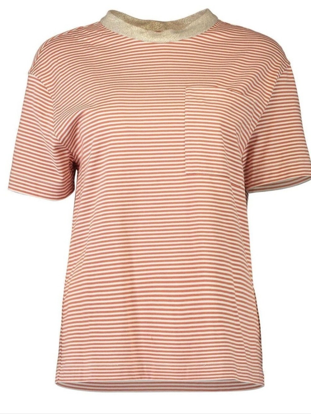 Authentic Brunello Cucinelli Monili Collar Striped T-Shirt Top Red White Sz S